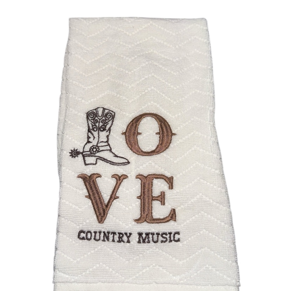 Country Music Embroidered White Kitchen Towel NWOT